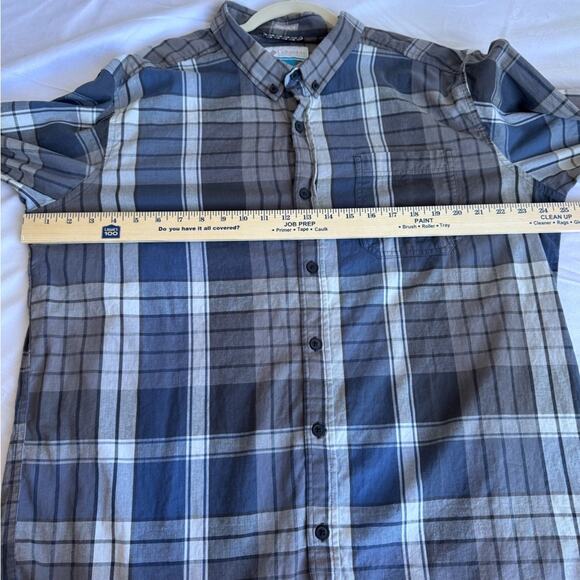 COLUMBIA flannel plaid button up Men’s Shirt Pocket Blue Gray - Picture 9 of 11